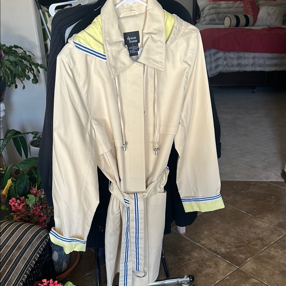 dennis basso Cream Trench Coat with Contrasting Trim